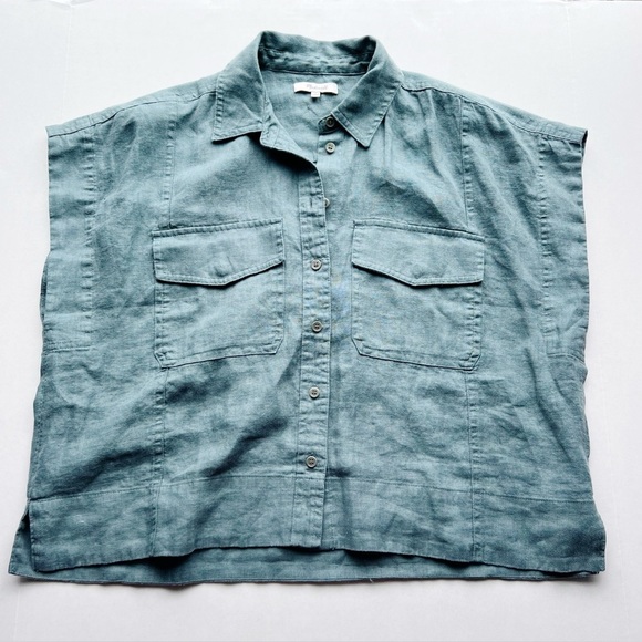 Madewell Flap Pocket Button-Up Shirt in 100% Linen Boxy Oversized Top - Picture 2 of 9